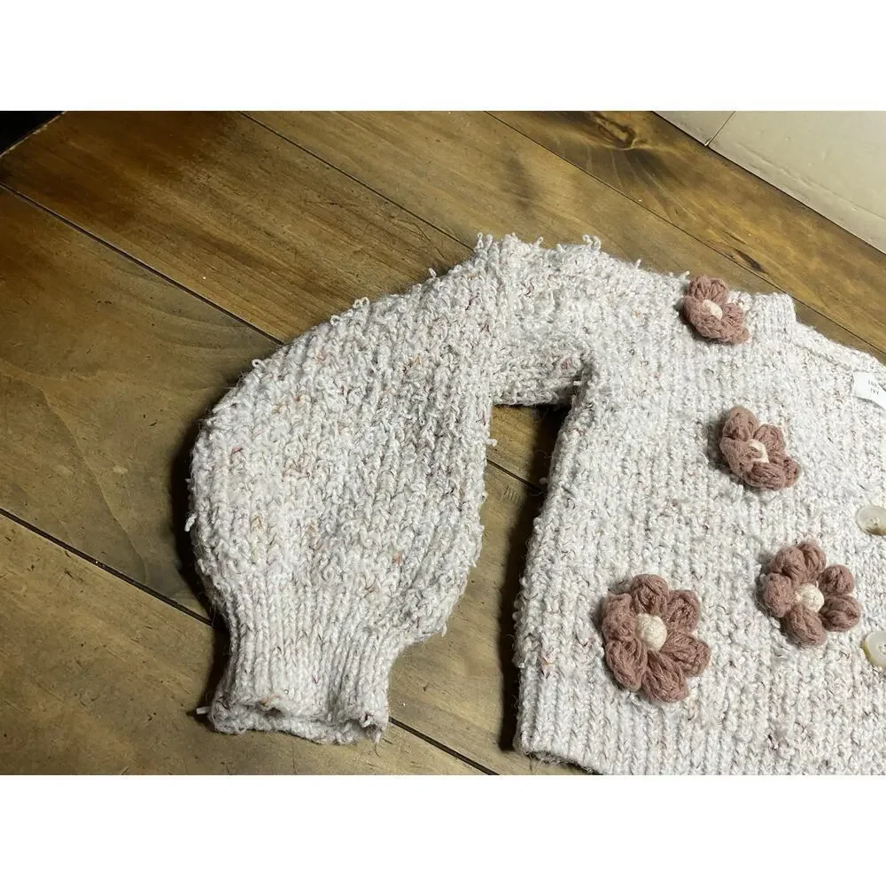 Luna Ivy Flower Crochet Oversized Cardigan Sweater Top Warm Beige Medium